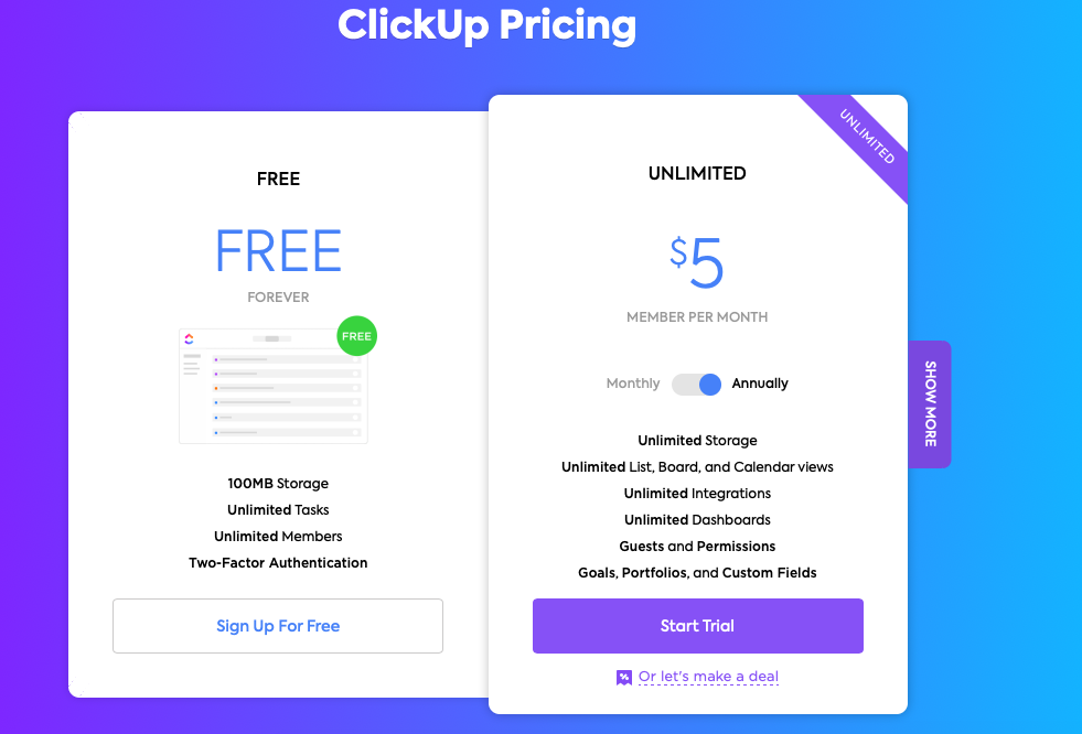 ClickUp pricing page