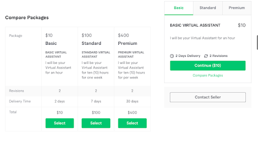 Fiverr pricing package sample