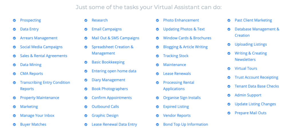 Outsource Workers virtual assistant list of services