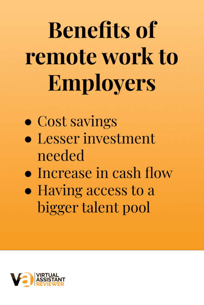 Benefits of remote work to Employers
